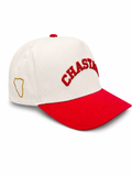 Chastain Hat Red – front view showing CHASTAIN embroidery