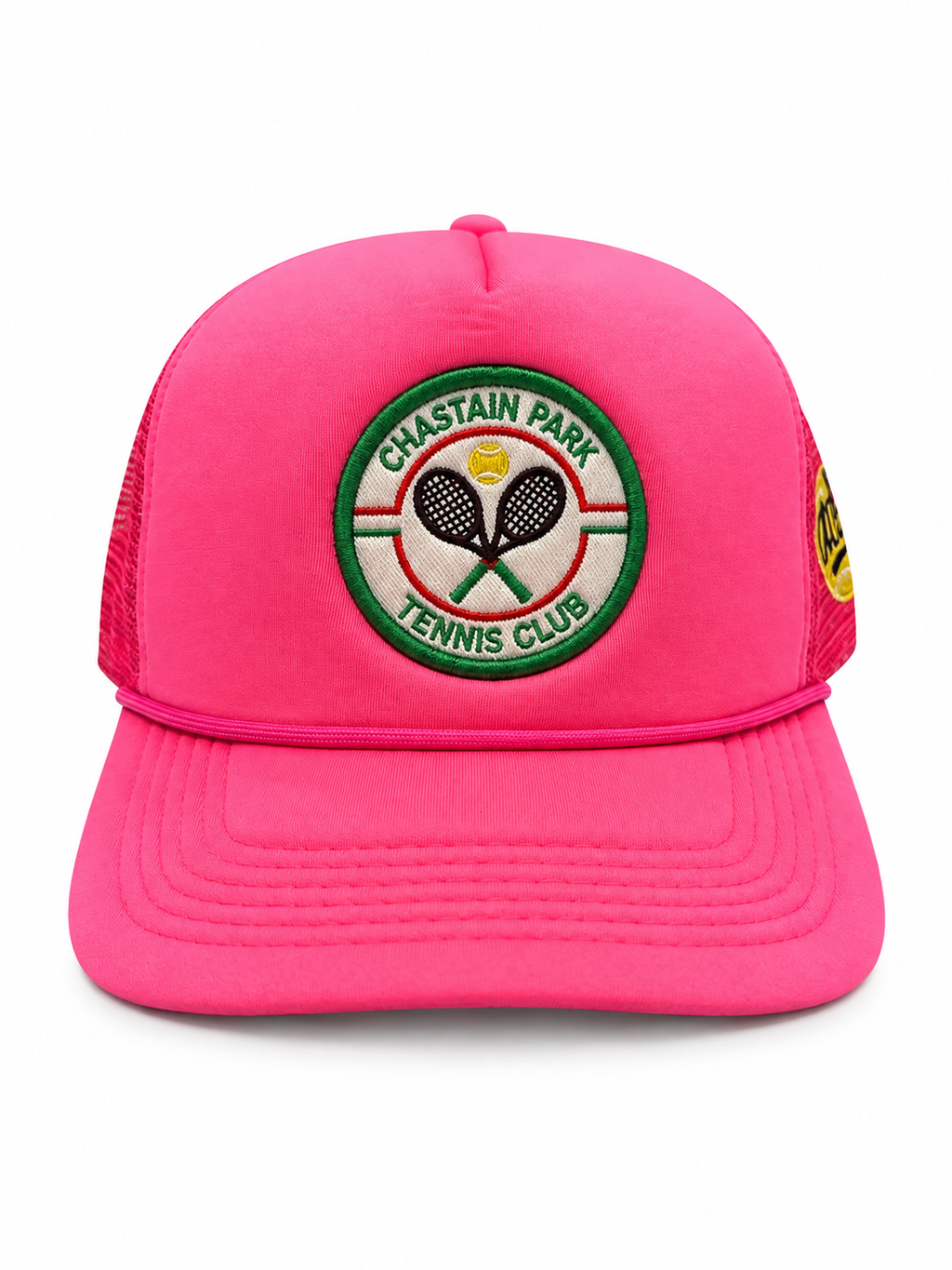 Chastain Park Tennis Club Hat Pink – front view showing woven patch