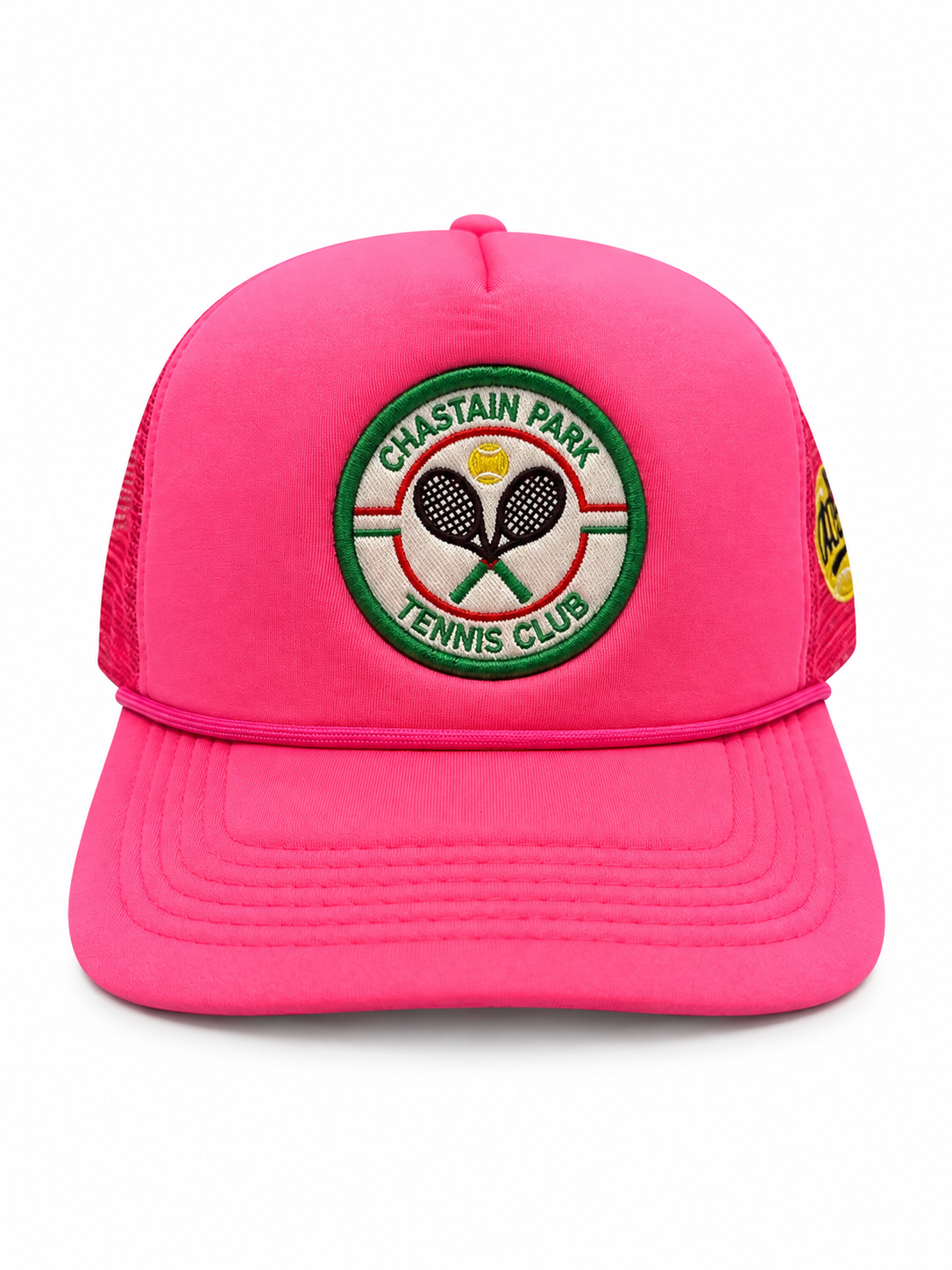 Chastain Park Tennis Club Hat Pink – front view showing woven patch