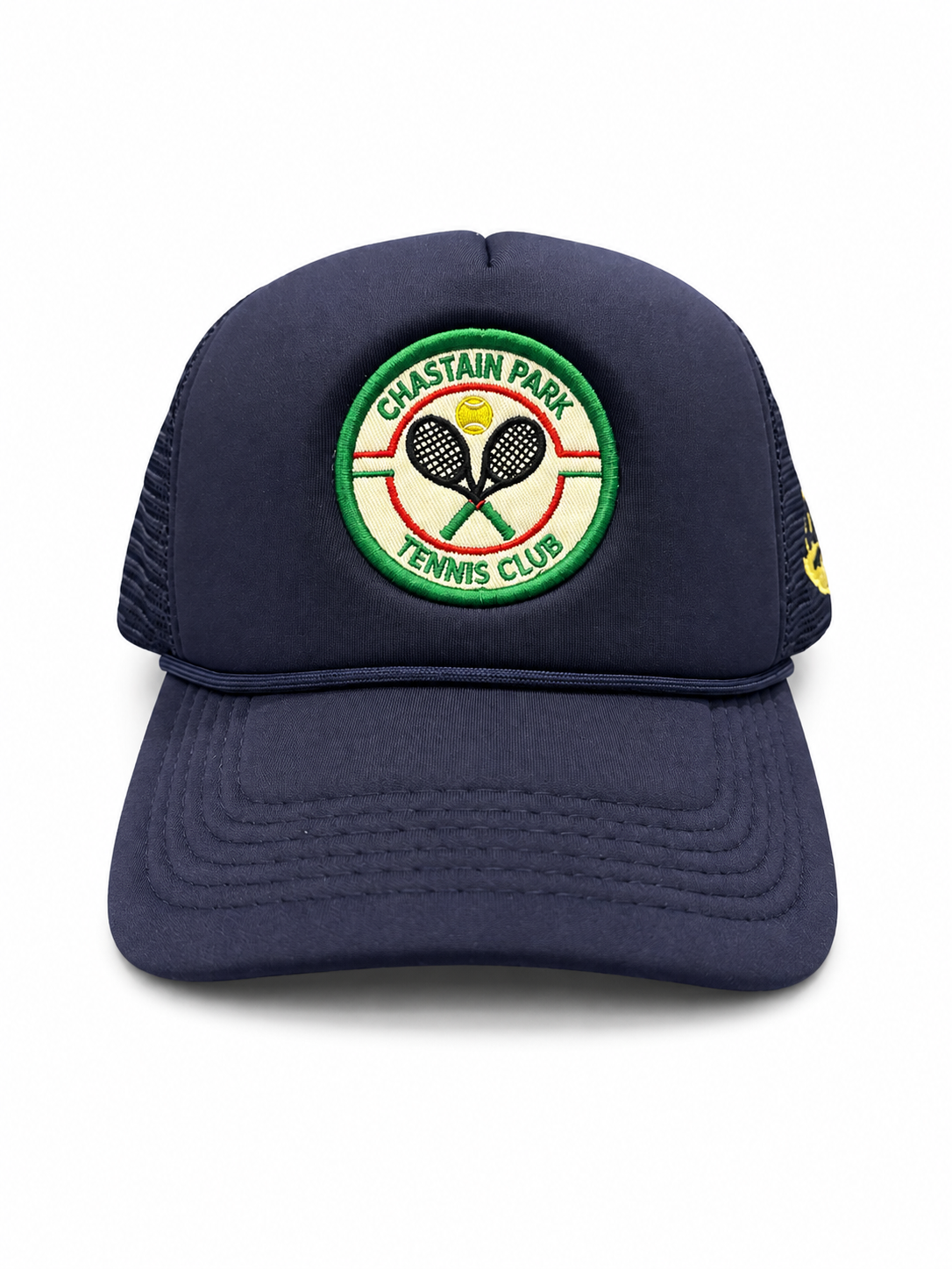 Chastain Park Tennis Club Hat Navy – front view showing woven patch