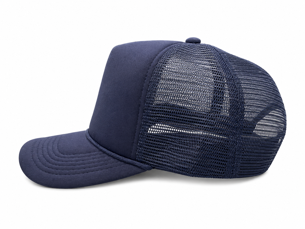 Chastain Park Country Club Trucker – side profile showing all-navy mesh back and rope brim