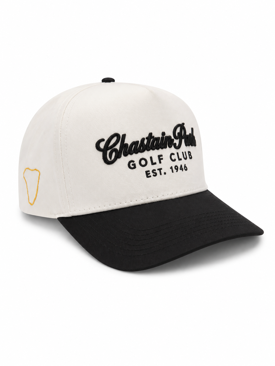 Chastain Park Golf Club Hat – side view showing IYKYK embroidery and gold course outline