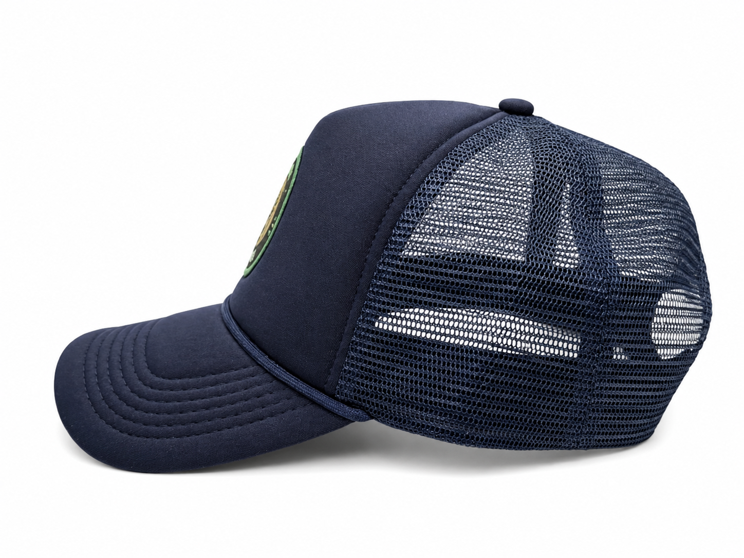 Chastain Park Dog Walking Club Navy – side profile showing navy mesh back and rope brim