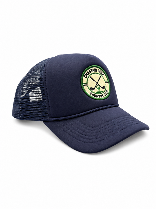 Chastain Park Country Club Trucker – three-quarter angle showing crest patch and mesh back