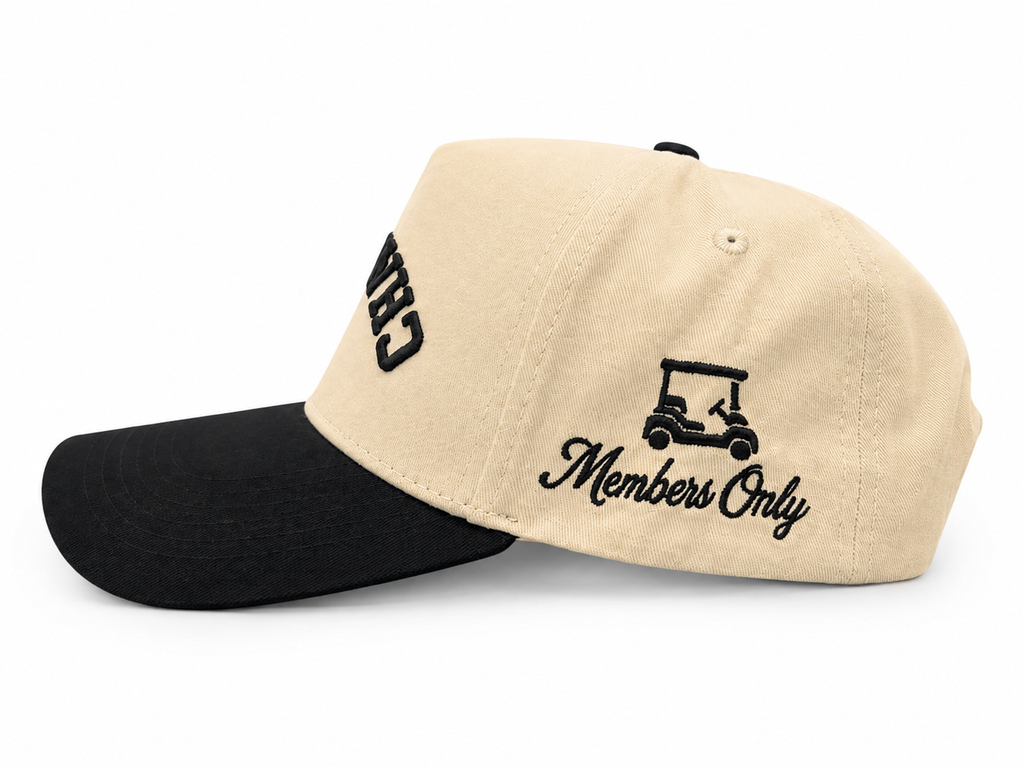 Upside Down Chastain Members Only Black – side view showing Members Only golf cart embroidery