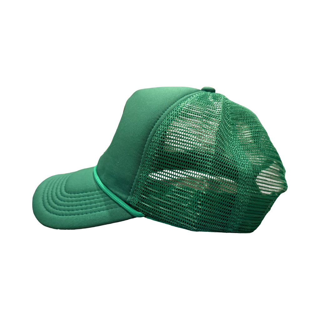 Chastain Park Country Club Trucker Green – side profile showing all-green mesh back and rope brim